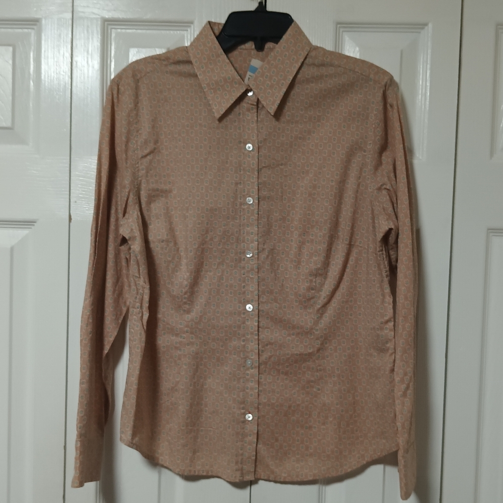 J. McLaughlin Tan Geometric Print Button Down Shirt